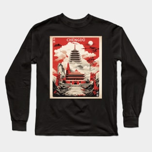 Chengdu China Vintage Poster Tourism Long Sleeve T-Shirt